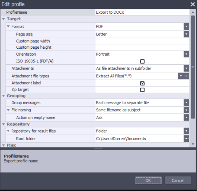 Edit email export settings from the Edit Profile page.